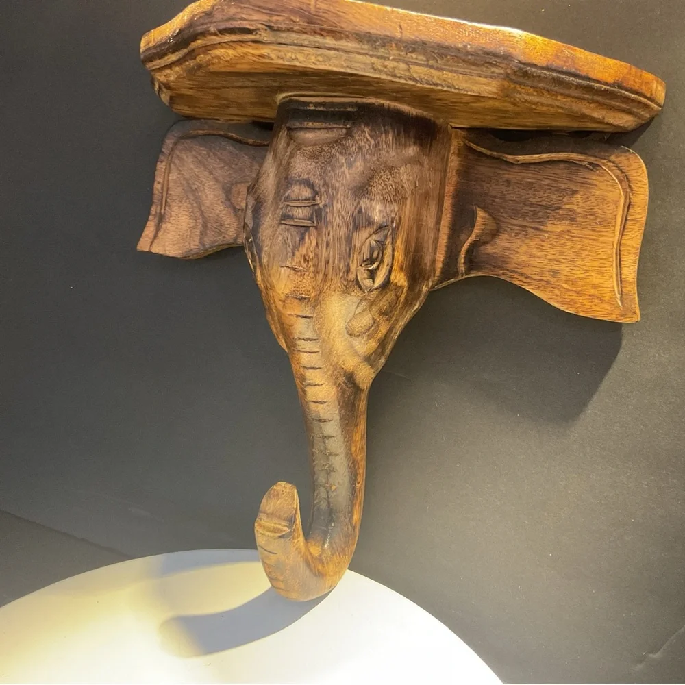 Handcrafted Brown Elephant Wall Shelf